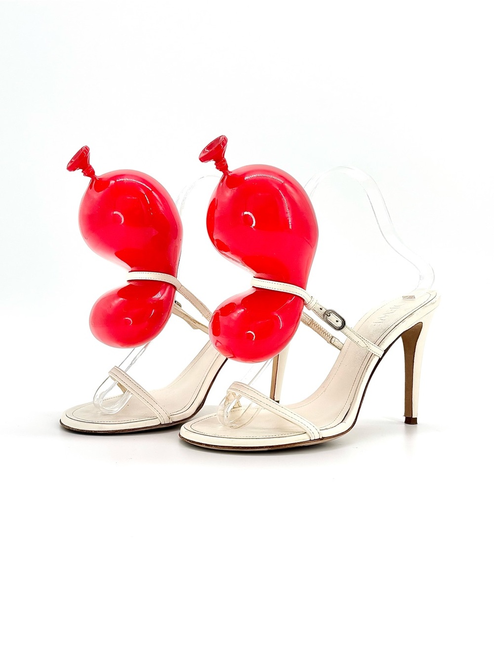Loewe Balloon Lambskin 100mm Red White Slip On Heeled Mules Sandals 38